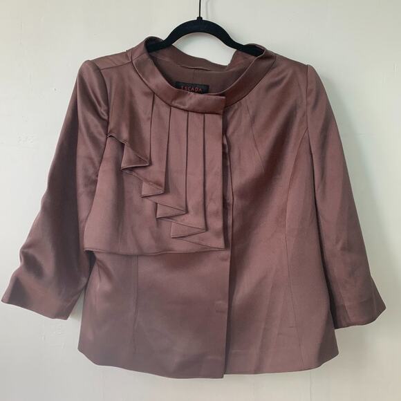 Escada Plum Ruffle 100% Silk Snap Blazer Jacket 42 Professional Workwear - Picture 1 of 14